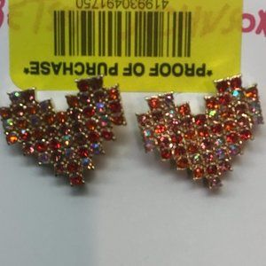 Betsey Johnson New Red and Clear Rhinestone Heart Earrings